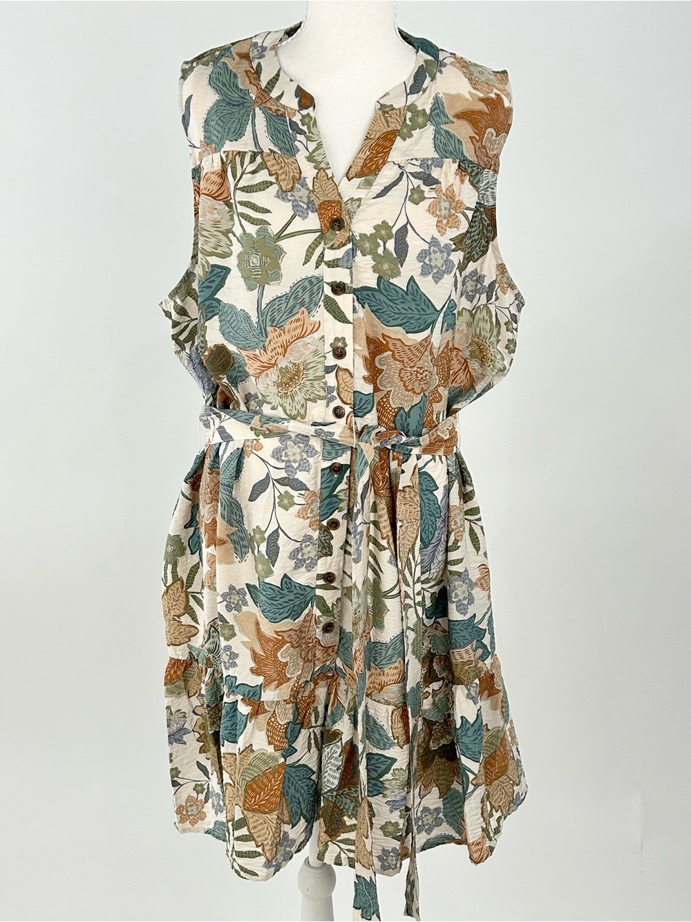 Joie 2X Floral Tiered Mini Dress Button Front Tie Waist NWOT Plus